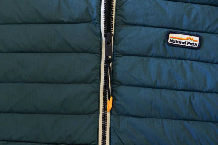Close-up of a blue down jacket