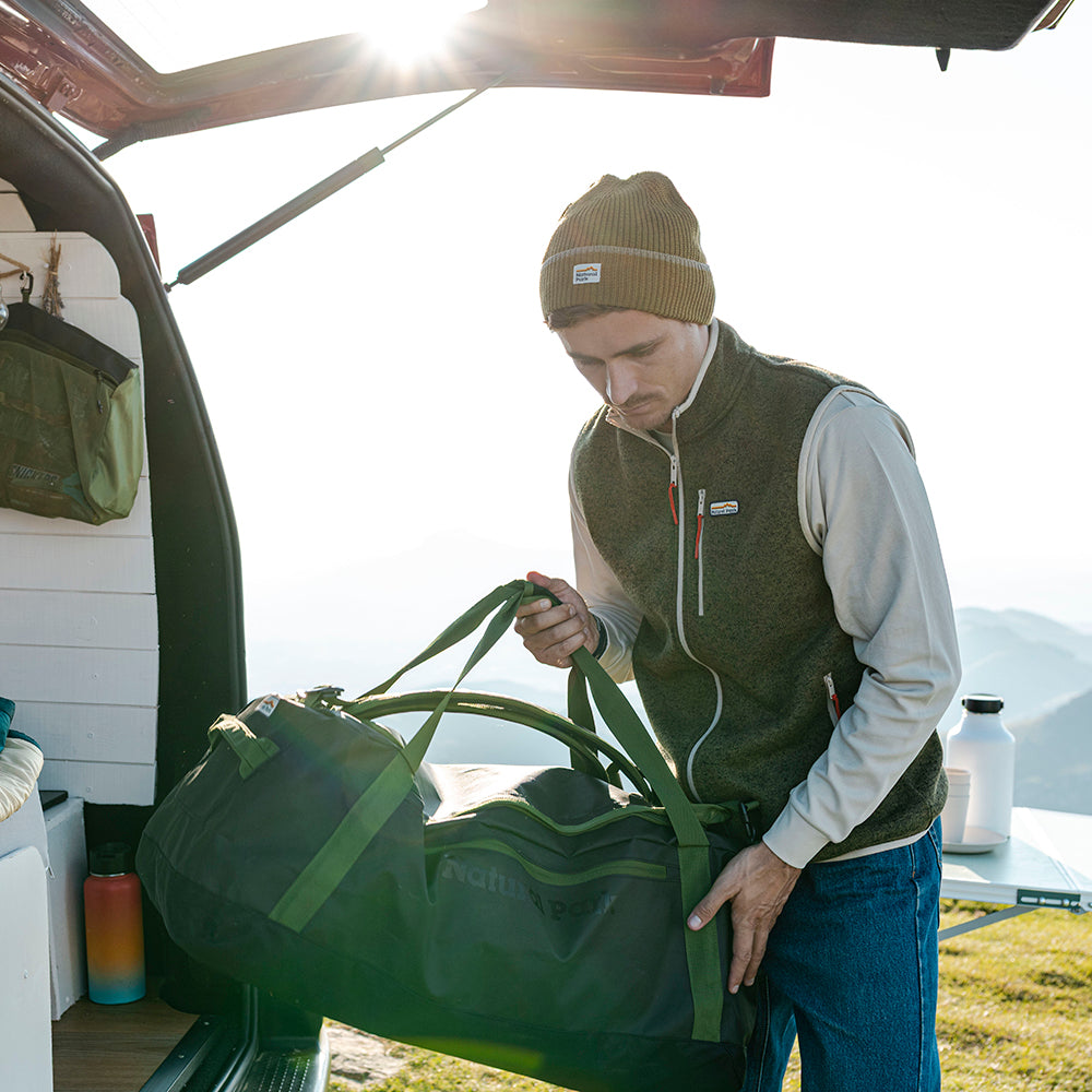 Gardoria Merino Blend Cable Rib Knit Beanie (Dark Olive/Mermaid)