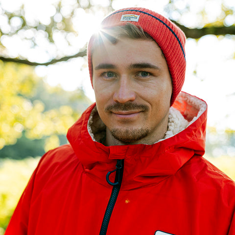 Gardoria Merino Blend Cable Rib Knit Beanie (Pureed Pumpkin/Maritime)