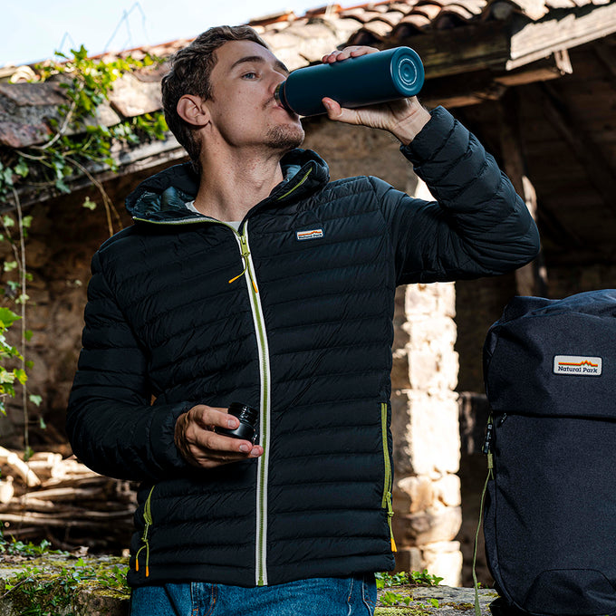 Mens Feathertop Hooded Down Jacket (Black) §M;183cm