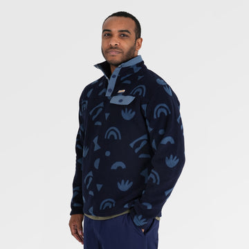 Mens Grinnell Snap Pullover Fleece (Wild Fragments/Maritime Blue) §M;183cm