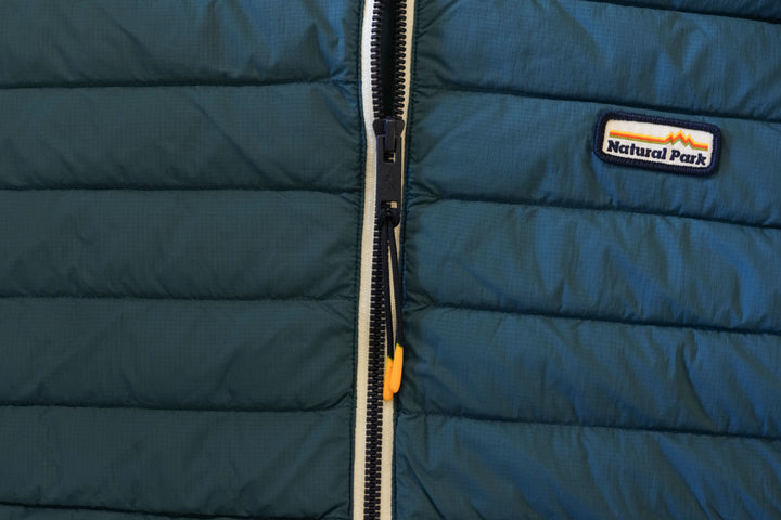Close-up of a blue down jacket