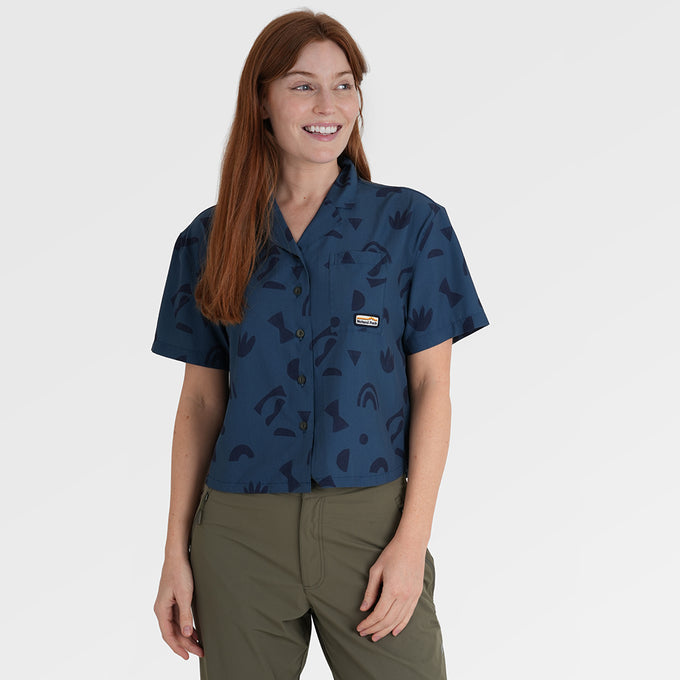 Womens Greenstone Lightweight Short Sleeve Shirt (Wild Fragments/Moonlit Ocean) ‡S;173cm