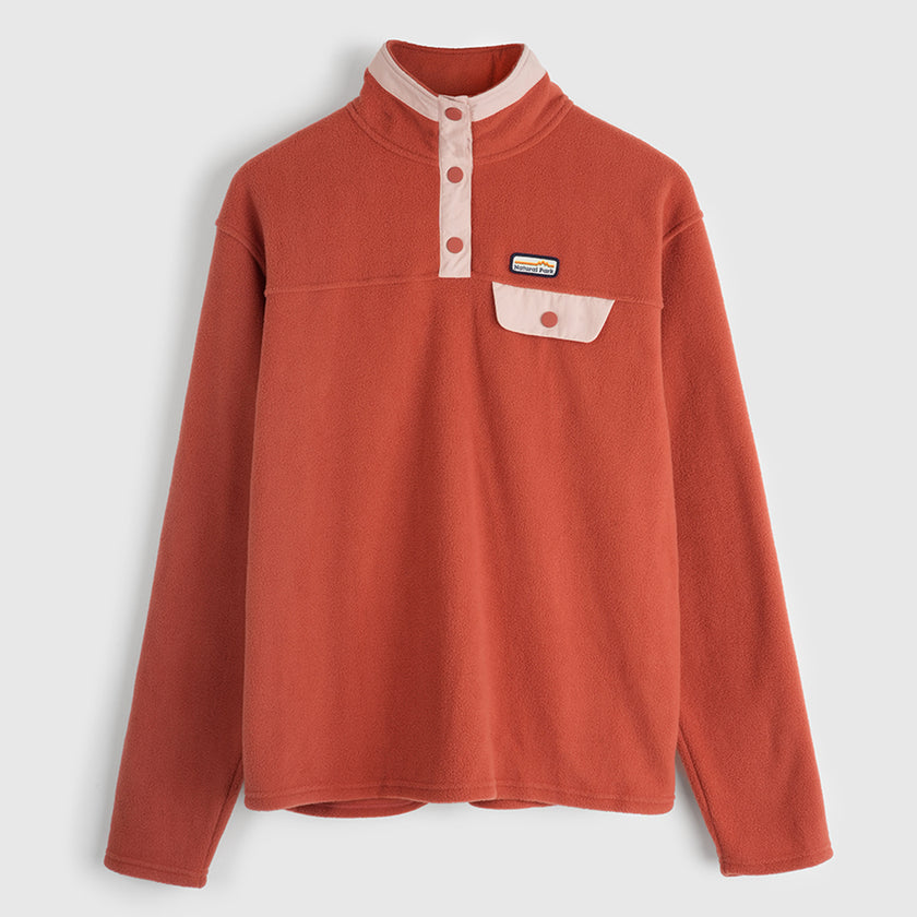 Womens Grinnell Snap Fleece Pullover (Etruscan Red/Chintz Rose) #contain