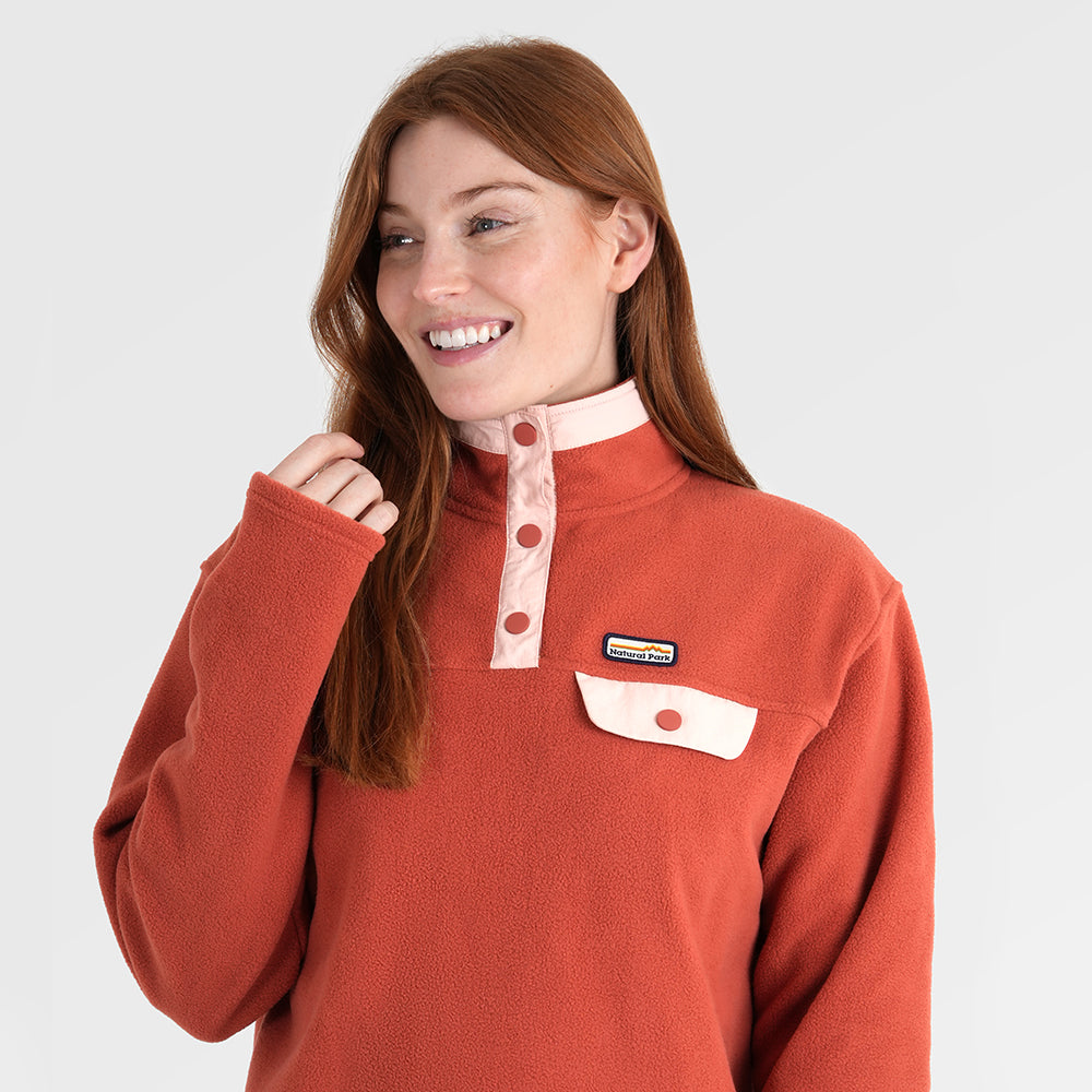 Womens Grinnell Snap Fleece Pullover (Etruscan Red/Chintz Rose) §S;173cm