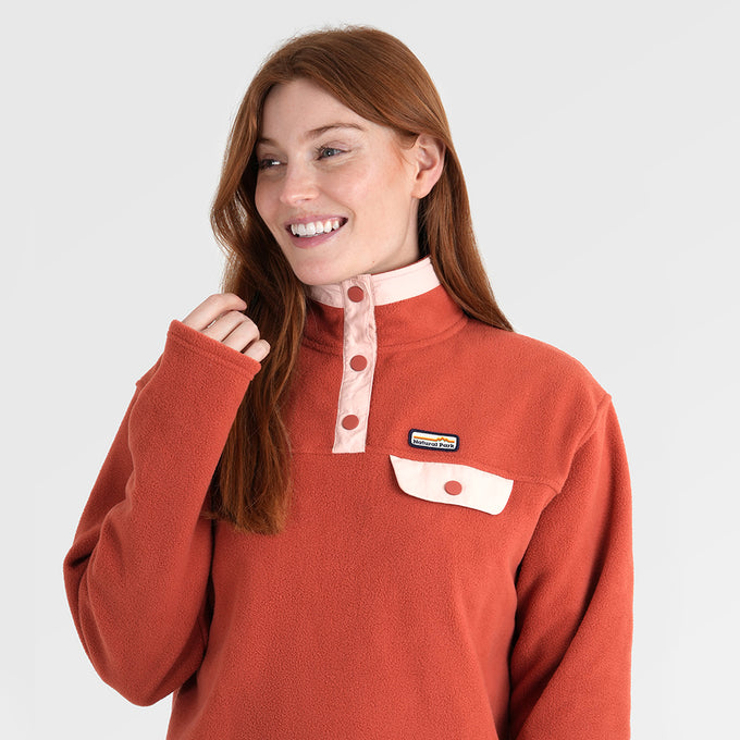 Womens Grinnell Snap Fleece Pullover (Etruscan Red/Chintz Rose) §S;173cm