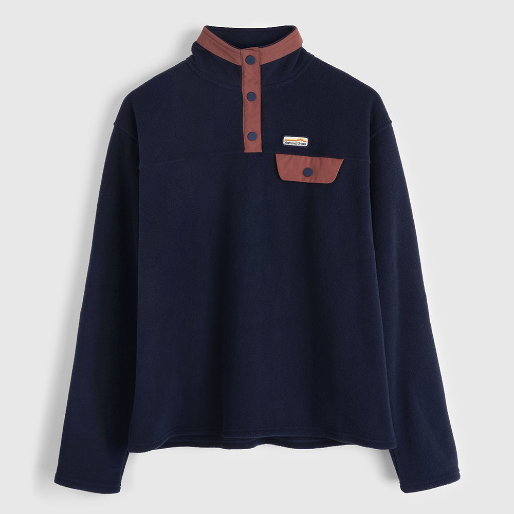 Womens Grinnell Snap Fleece Pullover (Maritime Blue/Etruscan Red) #contain