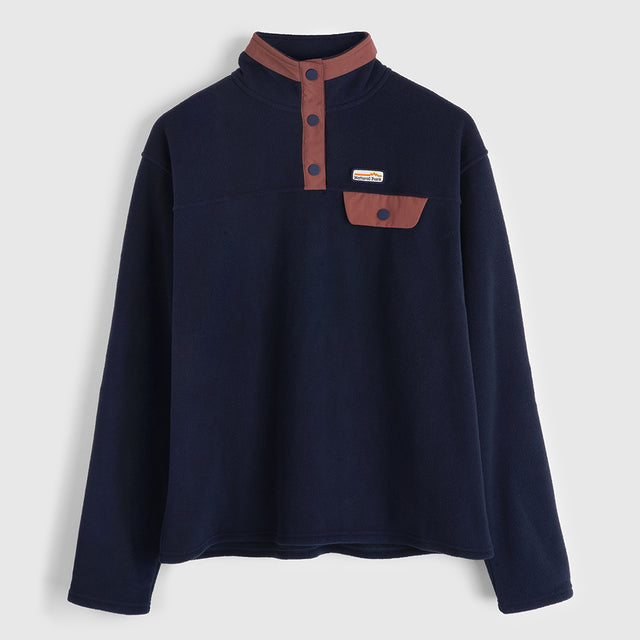 Womens Grinnell Snap Fleece Pullover (Maritime Blue/Etruscan Red) #contain