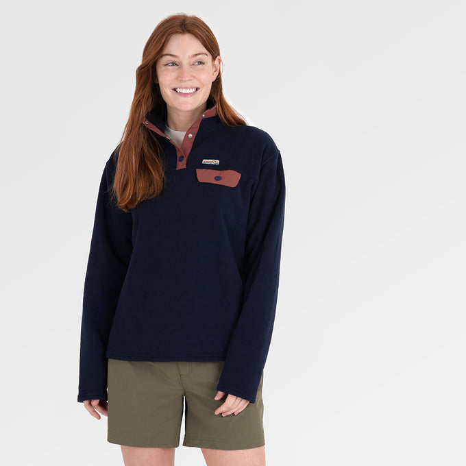 Womens Grinnell Snap Fleece Pullover (Maritime Blue/Etruscan Red) §S;173cm