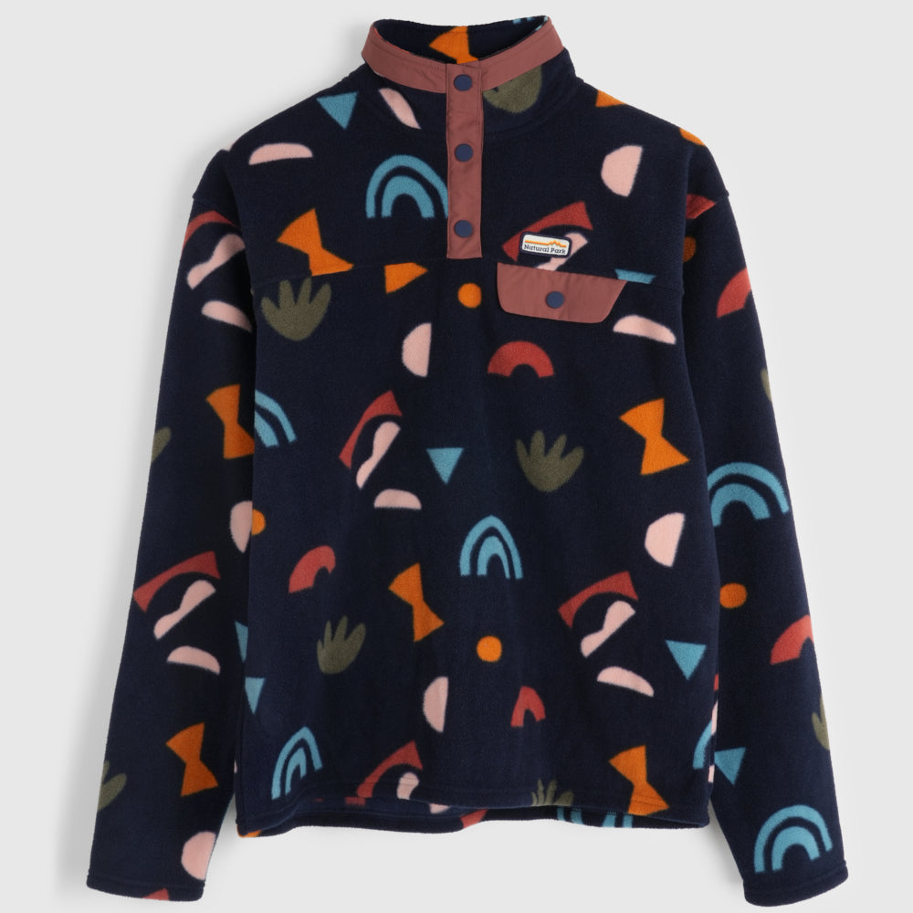 Womens Grinnell Snap Fleece Pullover (Wild Fragments/Maritime Blue) #contain
