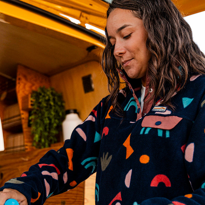 Womens Grinnell Snap Fleece Pullover (Wild Fragments/Maritime Blue) ‡S;160cm